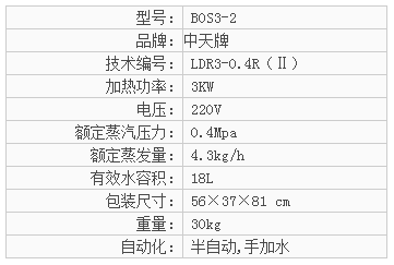 蒸汽發生器參數